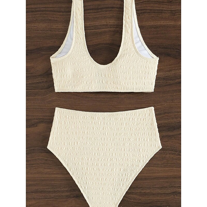 Women's Swimwear Bikini 2 Piece Briefs Swimsuit Backless Slim Vacation Beach Wear Solid Color V Neck Sleeveless Bathing Suits4