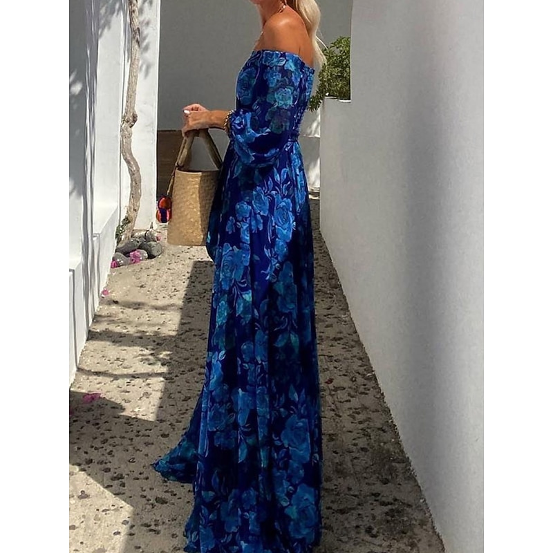Women's Floral Off Shoulder Maxi Dress Long Sleeve Summer Spring3