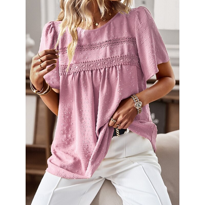 Women's T Shirt Plain Fashion Modern Casual Short Sleeve Crew Neck Regular Tops Daily Weekend White Pink Brown Summer2