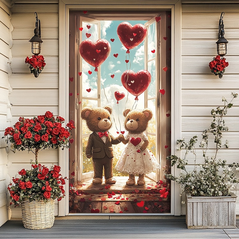 Wedding Outdoor Decorations Door Covers Door Tapestry Door Curtain Decoration Backdrop Indoor/Outdoor Door Banner for Front Door Farmhouse Heart Cycle3