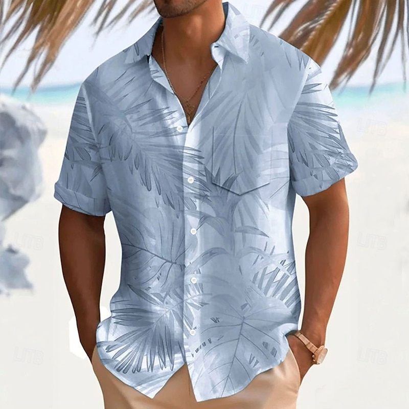 Men's Palm Leaf Casual Shirt Summer Hawaiian Shirt Aloha Shirt Short Sleeve Hawaiian Resort Vacation Casual Summer Spring Turndown Button Up White Pink Blue Green Beige2