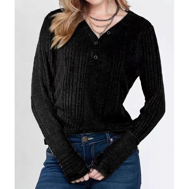 Women's T Shirt Plain Fashion Modern Casual Long Sleeve V Neck Regular Tops Daily Weekend Black Army Green Summer Spring3