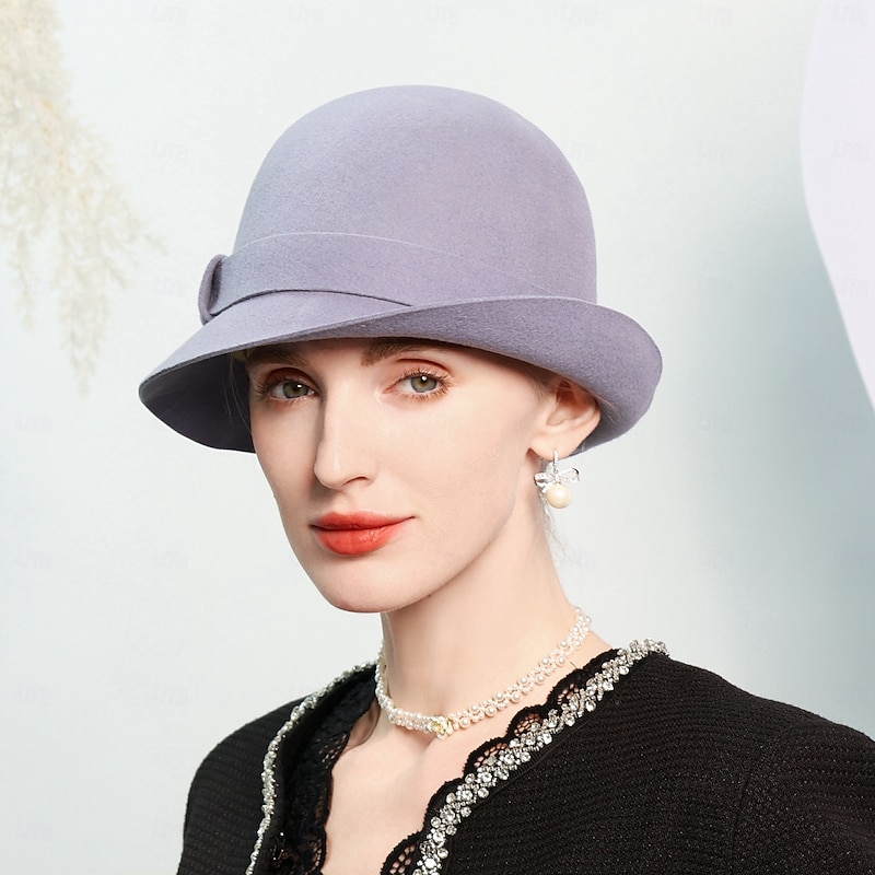 Hats 100% Wool Bowler / Cloche Hat Bucket Hat Sun Hat Wedding Tea Party Elegant Wedding With Pure Color Splicing Headpiece Headwear2