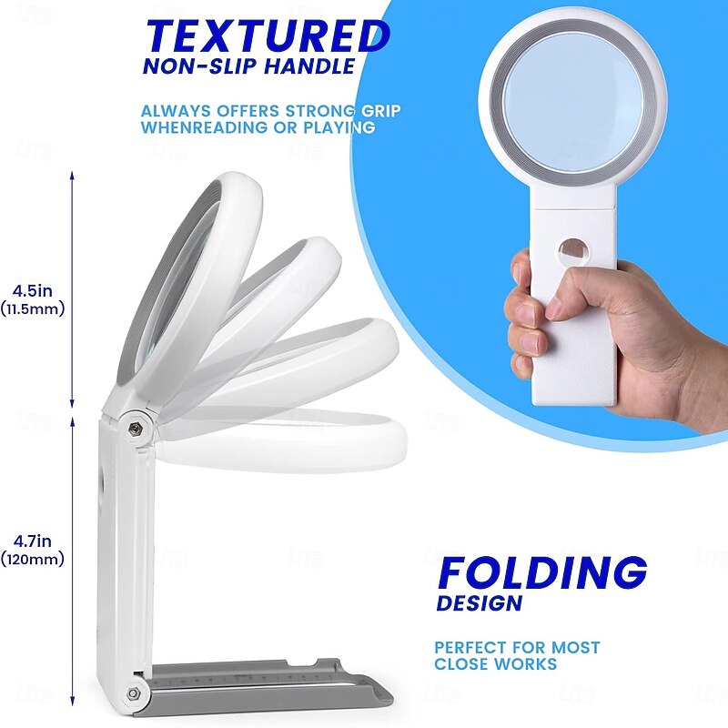 30X 10X Magnifying Glass with Light and Stand Foldable Handheld Magnifying Glass 18 LED Illuminated Lighted Magnifier for Macular Degeneration Seniors Reading Close Work3