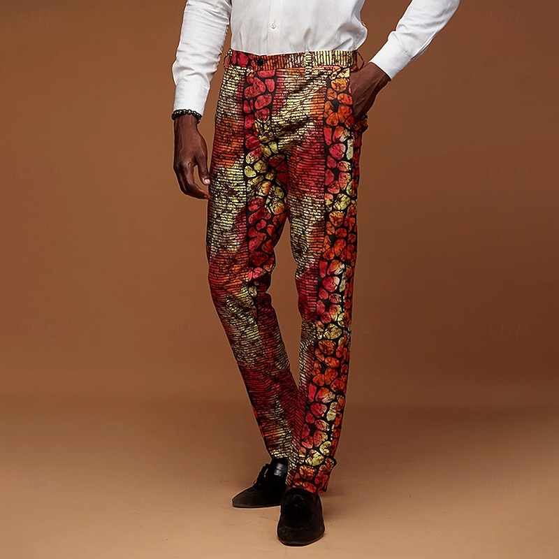 Men's Graphic Snake Print Dress Pants Mid Waist Vintage Casual Outdoor Vacation Home Zipper Pocket Summer Spring Fall 3D Print Red