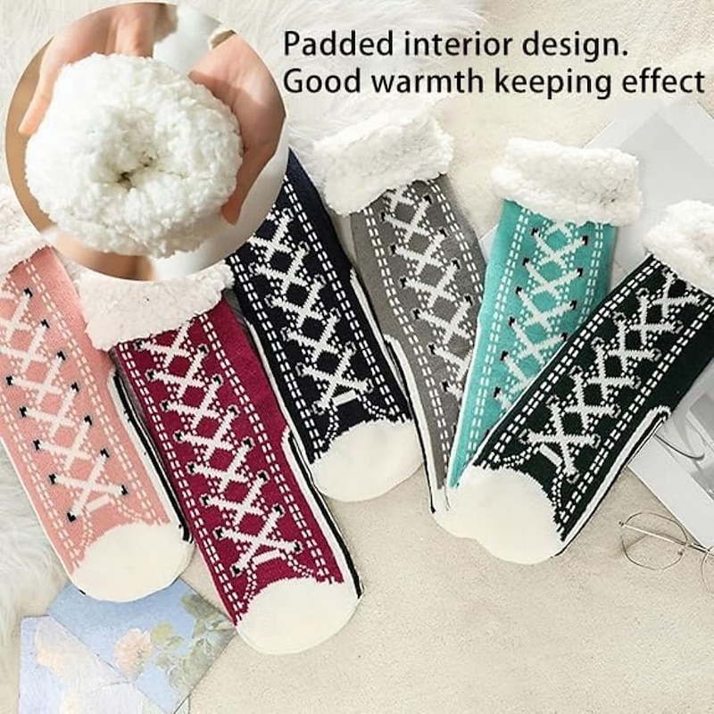 Ultra-Thick Cashmere Slipper Home Socks for Women, Non-Slip Fuzzy Home Socks with Grips, Warm Cozy Christmas Slipper Socks, Soft Inherentinct Winter Socks3