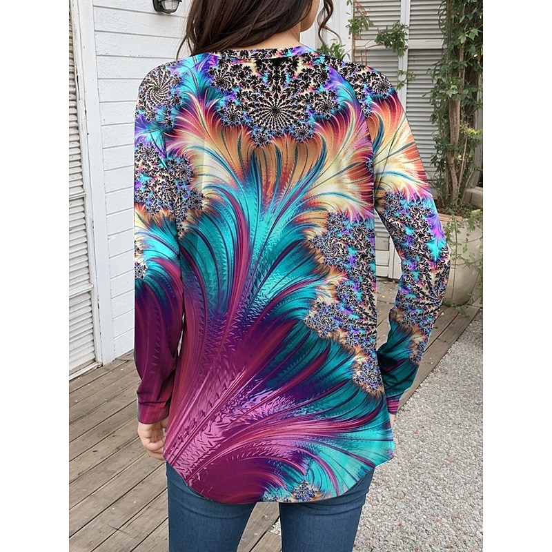 Women's T Shirt Tie Dye Casual Long Sleeve Crew Neck Long Tops Daily Print Blue Fall Winter3