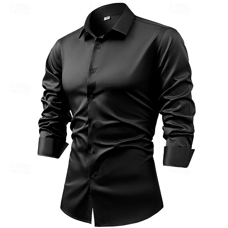 Men's Shirt Dress Shirt Button Up Shirt Plain Wedding Party Black White Light Green Pink Long Sleeve Lapel Spring &  Fall Clothing Apparel2