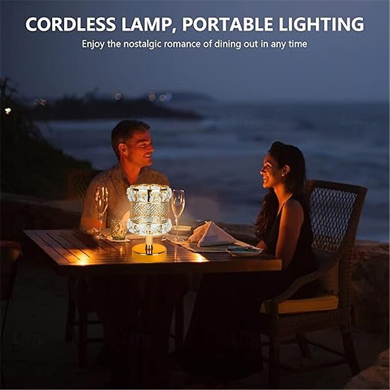 Metal Crystal Desk Lamp - USB Rechargeable Decorative Lamp with Tri-Color Dimming for Living Room, Bar, Outdoor Dining, Party, Festival Atmosphere, Nightlight & Reading Lamp4