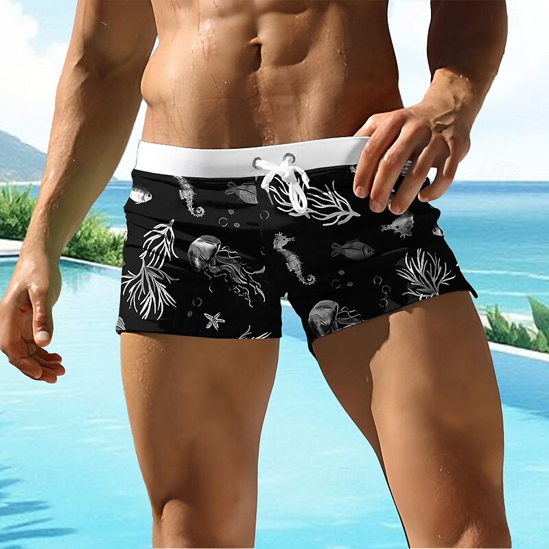 Men's Hawaiian Sea Creatures Swim Trunks Swim Shorts Board Shorts Mid Waist Fashion Designer Surfing Holiday Beach Drawstring Pocket Elastic Waist Designer Clothing Apparel2