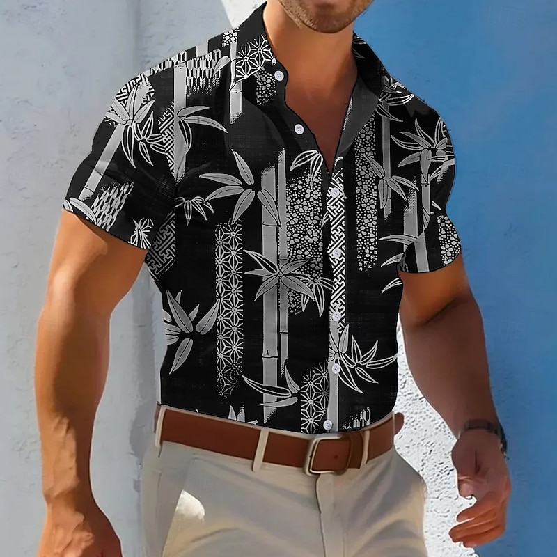 Men's Plants Florals Casual Shirt Summer Hawaiian Shirt Aloha Shirt Short Sleeve Hawaiian Resort Vacation Casual Summer Spring Turndown Button Up Black Blue Brown Green3