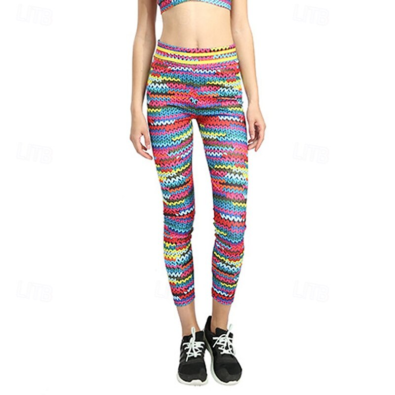 Women's Yoga Pants Yoga Leggings High Waist Pilates Gym Workout Workout Tights Print Rainbow Fall Sports Activewear Stretchy Slim3