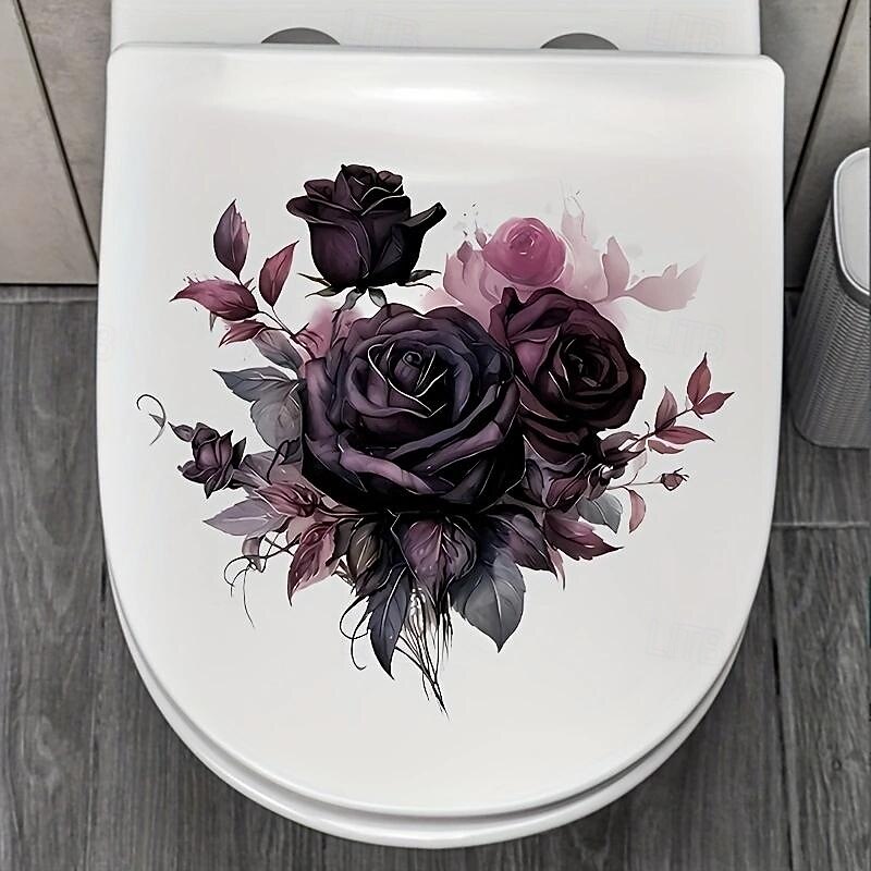 Gothic Rose Toilet Lid Decal - Easy Stick, Removable Bathroom Decor Sticker, Perfect for Home & Romantic Gifts, Funny And Cute, Wall Stickers, Toilet Decoration Tools2