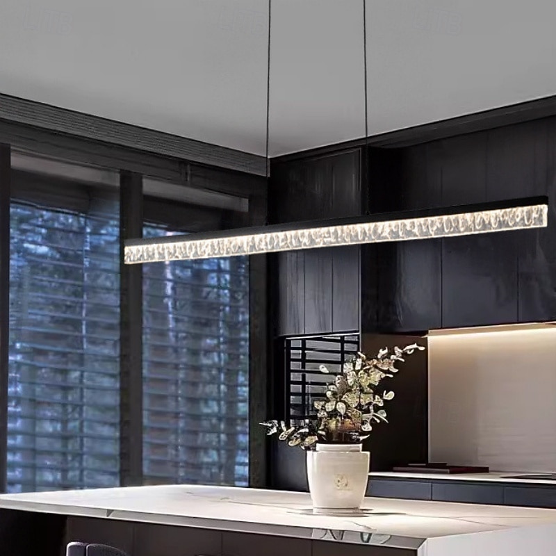 Modern Linear Pendant Light Crystal Style Stepless Dimming with Remote Control Metal Island Lighting Lamp for Dining Room 100cm  110-240V3