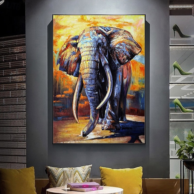 Mintura Handmade Abstract Animal Elephant Oil Paintings On Canvas Modern Wall Art Room Decoration Picture For Home Decor Rolled Frameless Unstretched Painting4