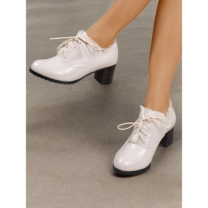 Women's brown Vintage Lace-Up faux Leather Oxfords with Ruffle Trim| for Work or Casual Wear 18