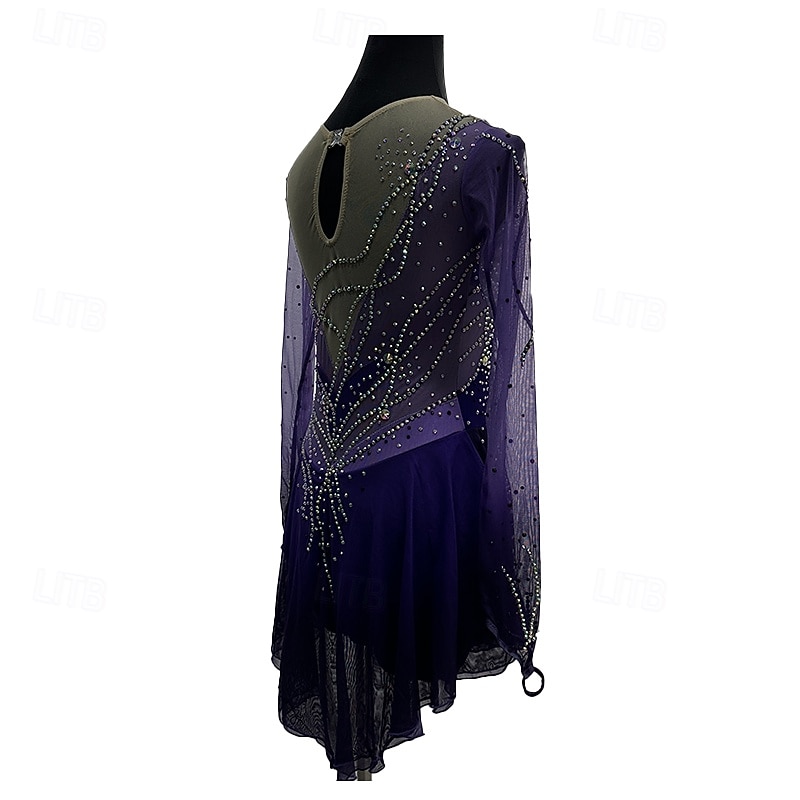Customized Adult and Child Figure Skating Costumes with Spandex Netting Examination Performance Suits for Competitions Training Purple Skirt for Female Performers2