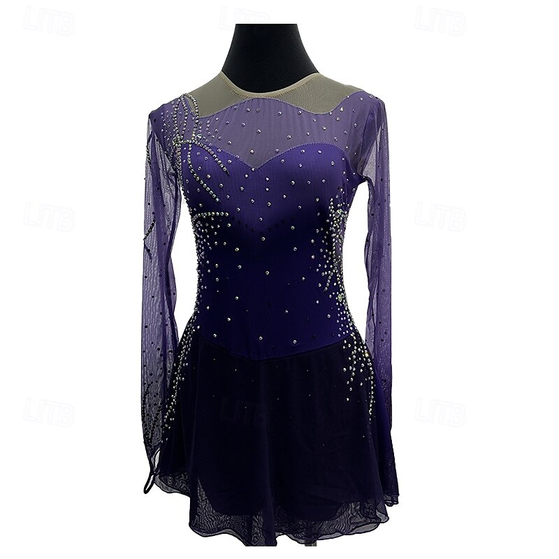 Customized Adult and Child Figure Skating Costumes with Spandex Netting Examination Performance Suits for Competitions Training Purple Skirt for Female Performers