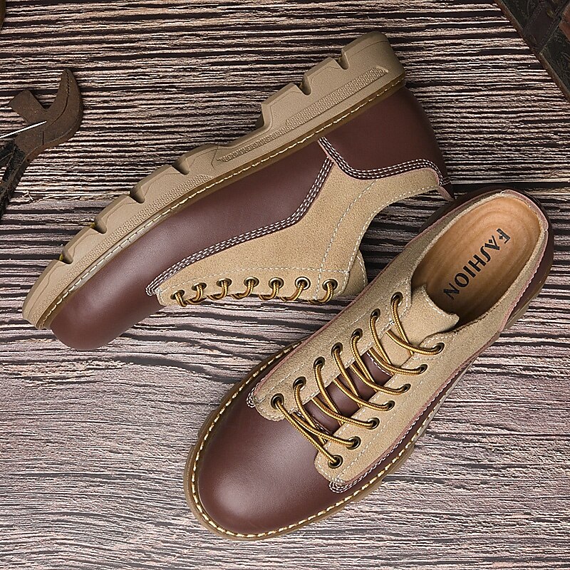 Men's Durable Faux Leather and Suede Lace-Up Shoes – Stylish Casual Footwear for Outdoor and Everyday Wear4