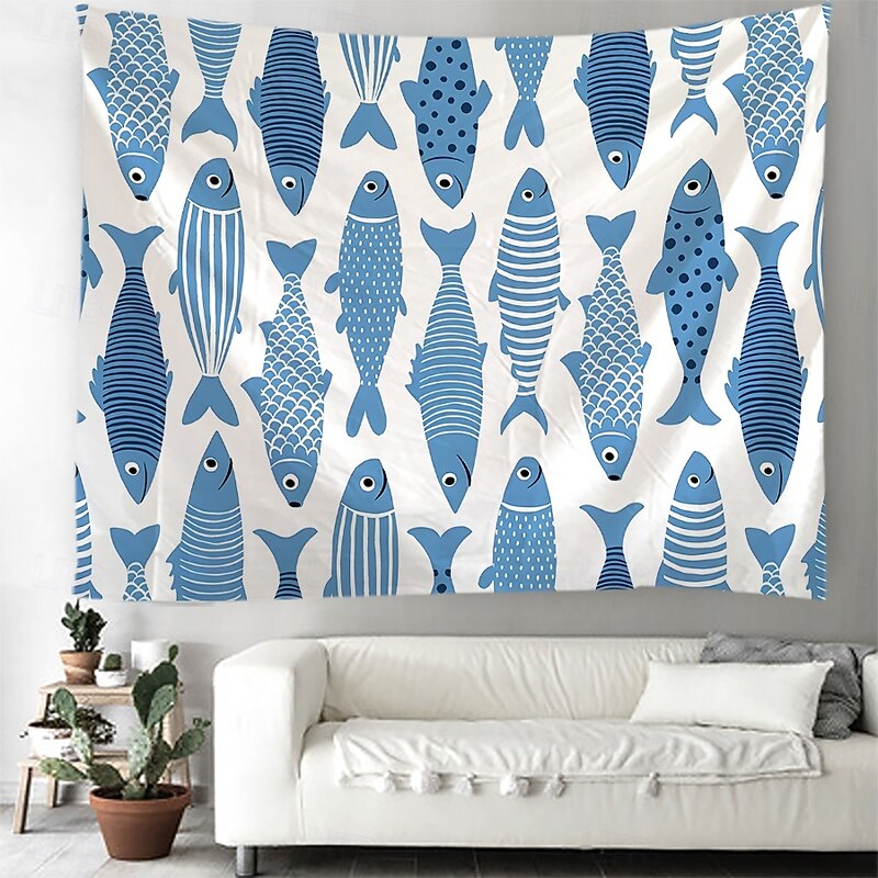 Summer Fishes Hanging Tapestry Wall Art Large Tapestry Mural Decor Photograph Backdrop Blanket Curtain Home Bedroom Living Room Decoration4
