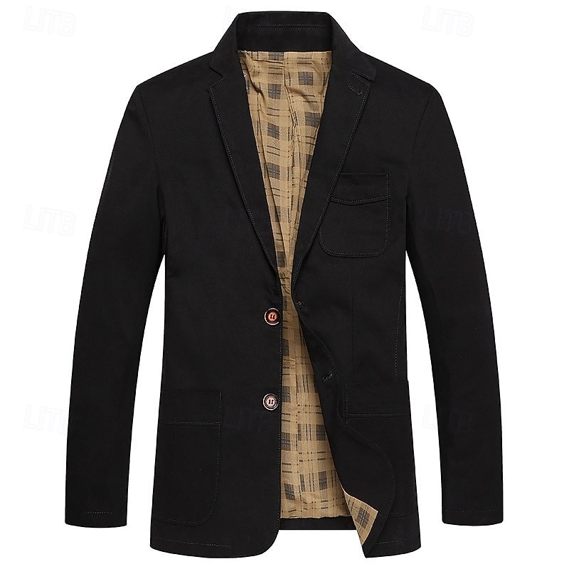Men's Blazer Outdoor Casual Pocket Fashion Casual Spring &  Fall Cotton Polyester Plain Pocket Casual / Daily Single Breasted Blazer Black khaki Army Green4