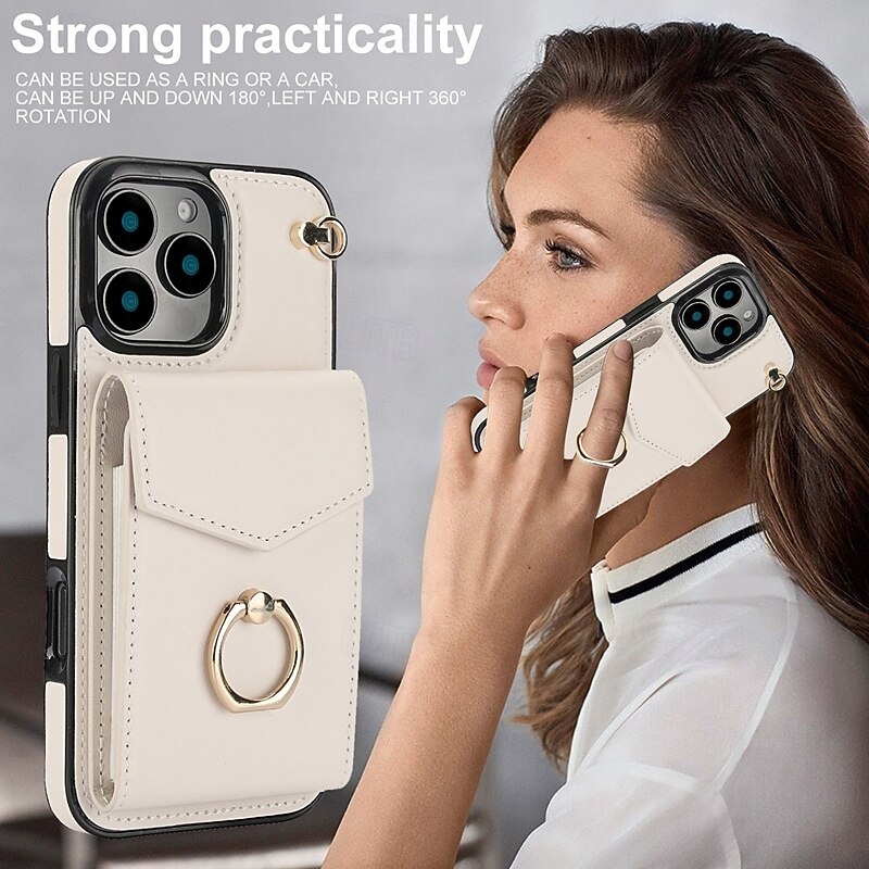 Phone Case For iPhone 17 Pro Max 17 Air 16 15 14 Pro Max Plus 13 12 11 Pro Max Mini Back Cover Ring Holder with Wrist Strap Card Slot Retro TPU PU Leather3