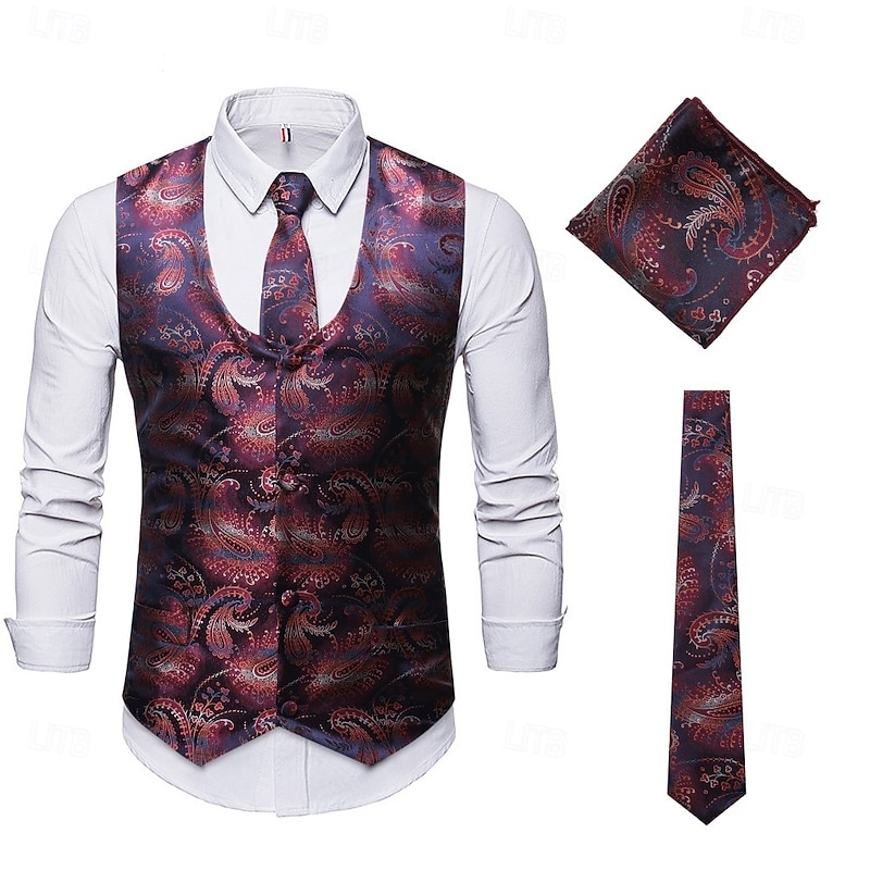 Retro Vintage Roaring 20s 1920s Vest Waistcoat The Great Gatsby Gentleman Paisley Vintage Fancy Dress Men's Christmas Halloween Carnival Performance Bachelorette Party Festival Adults' Vest Tie All