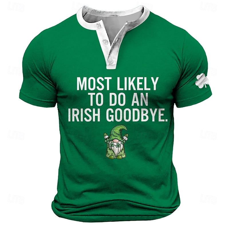Men's St. Patrick Funny T Shirt Henley Shirt Short Sleeve Designer Retro Vintage Street Casual Daily Summer Spring Green Henley Henley T-Shirt