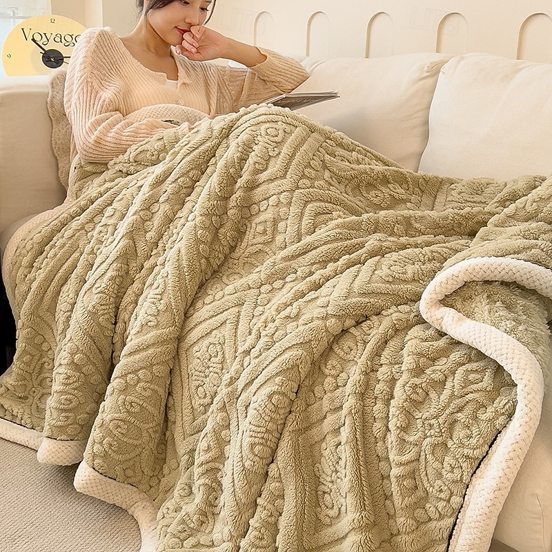 Sherpa Blanket Fleece-Layerd Thick Warm Blanket for Winter Bed Super Soft Fuzzy Flannel Wool Like Reversible Velvet Plush Twin Queen King Weighted Blanket2