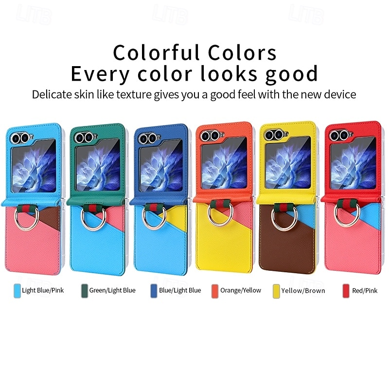 Phone Case For Samsung Galaxy Z Flip 6 Z Flip 5 Z Flip 4 Z Flip 3 Back Cover Card Slot Ring Buckle Shockproof Retro TPU PU Leather