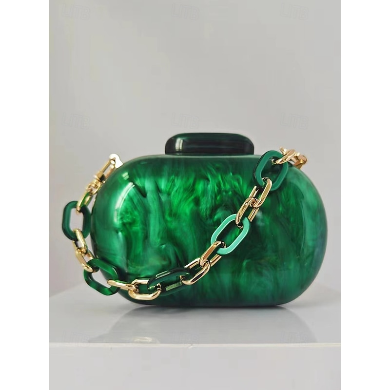 Women's Clutch Evening Bag Shoulder Bags Acrylic Party Wedding Party Chain Multi Carry Solid Color Almond Black White