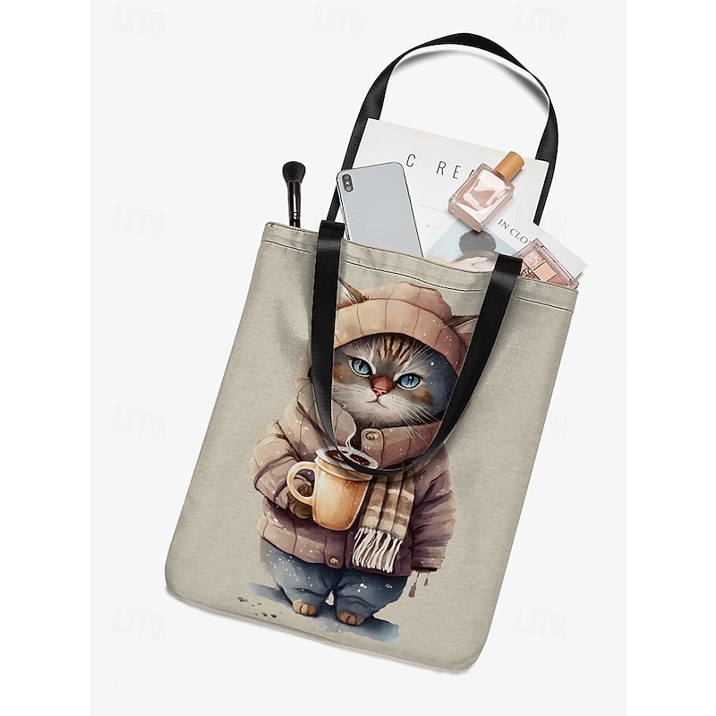 Women's Cute Cat Print Tote Bag with Winter Theme - Stylish and Durable Canvas Bag for Shopping and Everyday Use4