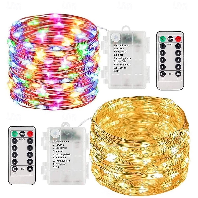 2pcs Copper Wire String Lights Battery Operated 8 Modes with Remote 50/100/200 LED  Waterproof Fairy String Lights Decor2