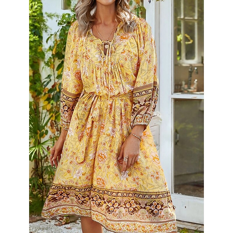 Women's Mini Dress Petite Dress Casual Dress Swing Dress A Line Dress Boho Dress Casual Daily Regular Fit Floral Long Sleeve Shirt Collar Yellow Pink Blue Summer Spring Fall2