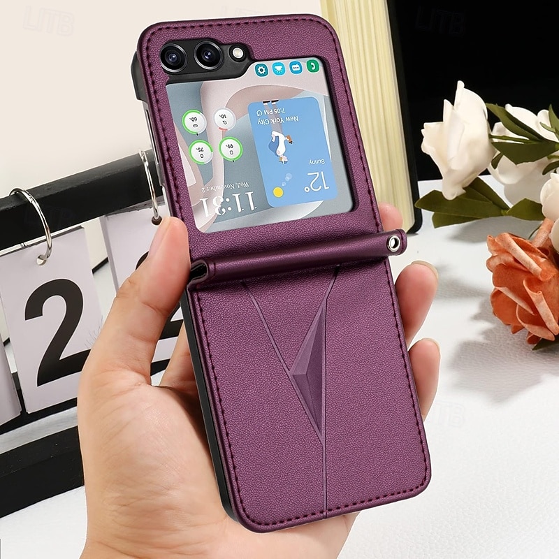 Phone Case For Samsung Galaxy Z Flip 6 Z Flip 5 Z Flip 4 Z Flip 3 Back Cover Shockproof Retro TPU PU Leather