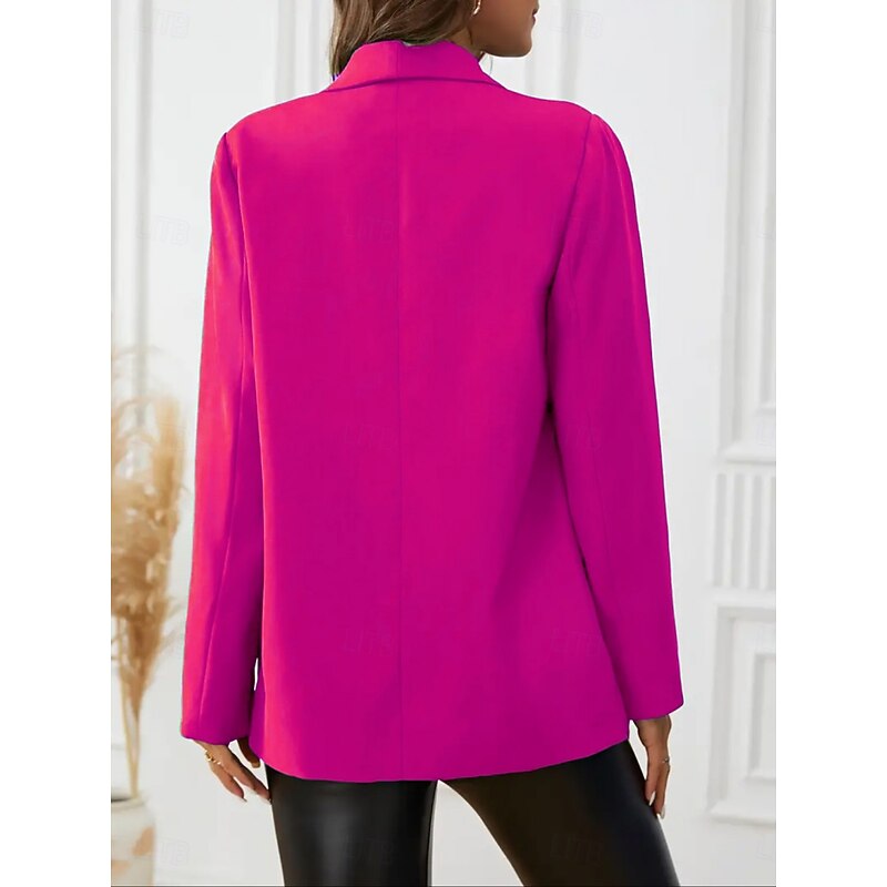 Women's Blazer Warm Breathable Pocket OL Style Casual Plain Formal Office Work Open Front Regular Turndown Regular Fit Long Sleeve Outerwear Black Fuchsia Summer Spring2