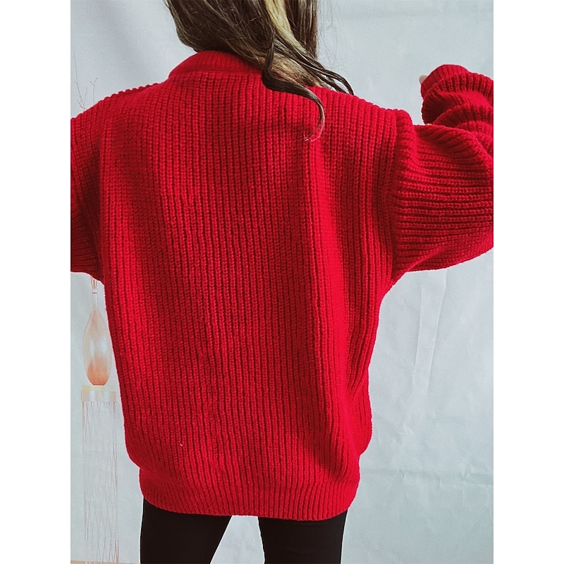 Women's Sweater Ugly Sweater Casual Soft Santa Claus Ribbed Crew Neck Knitted Long Sleeve Regular Tops Knit Outdoor Daily Weekend Black Red Fall Winter2