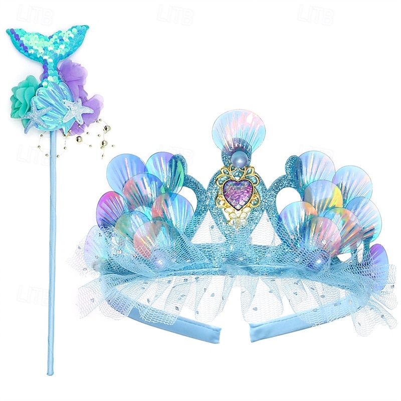2 Pieces Kids Girls' Hair Accessories Tiara Active Sweet Party Birthday Mermaid Blue