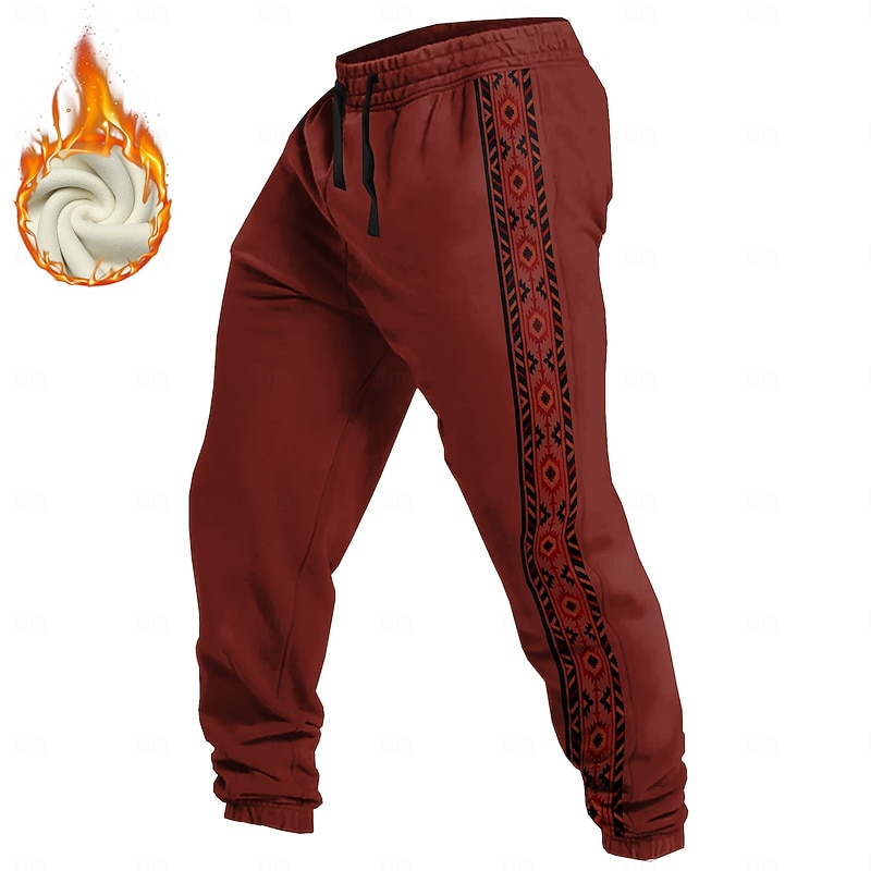 Men's Aztec Ethnic Sweatpants Trousers Fleece Sweatpants Drawstring Elastic Waist Vintage Casual Outdoor Holiday Streetwear Warm Fleece Lined Thermal Winter 3D Print Light Gray Black Wine3