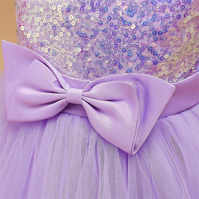 Flower Girl Dress Kid's Girls' Princess Dress Performance Wedding Party Elegant Beautiful Sequins Mesh Solid Color Sleeveless Crew Neck Champagne Pink 4 years+3