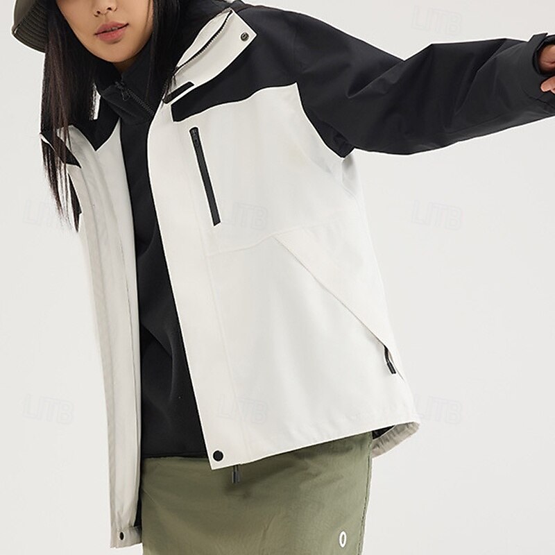 Women's Softshell Jacket Hiking Jacket Winter Outdoor Color Block Thermal Warm Fleece Lining Windproof Water Resistant 3-in-1 Jacket Winter Jacket Lightweight Jacket Traveling Black White Ivory3