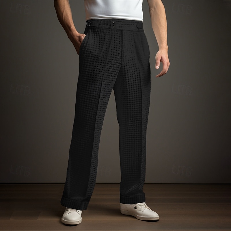 Men's Dress Pants Trousers Pleated Pants Waffle Pants Gurkha Pants Pocket Plain Comfort Soft Full Length Party Business Daily Elegant Fashion Black White4