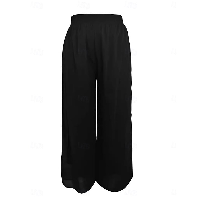 Women's Wide Leg Chinos Fashion Streetwear Full Length High Waist Plain Elastic Waistband Comfy Soft Comfortable Micro-elastic Outdoor Street Black Summer Regular Fit4