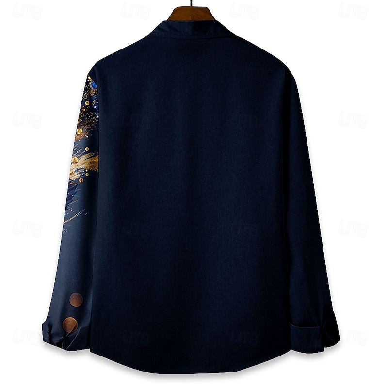 Men's Feathers Summer Hawaiian Shirt Button Up Shirt Aloha Shirt Long Sleeve Hawaiian Vacation Spring Fall Turndown Button Up Violet Blue Green Peacock Blue2