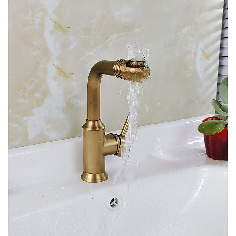 Bathroom Sink Faucet Antique Brass Swivel Spout Single Handle Faucet Retro Faucet Adjustable Water Outlet2