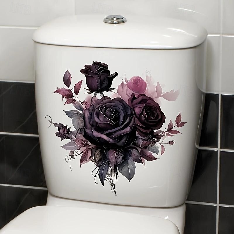 Gothic Rose Toilet Lid Decal - Easy Stick, Removable Bathroom Decor Sticker, Perfect for Home & Romantic Gifts, Funny And Cute, Wall Stickers, Toilet Decoration Tools