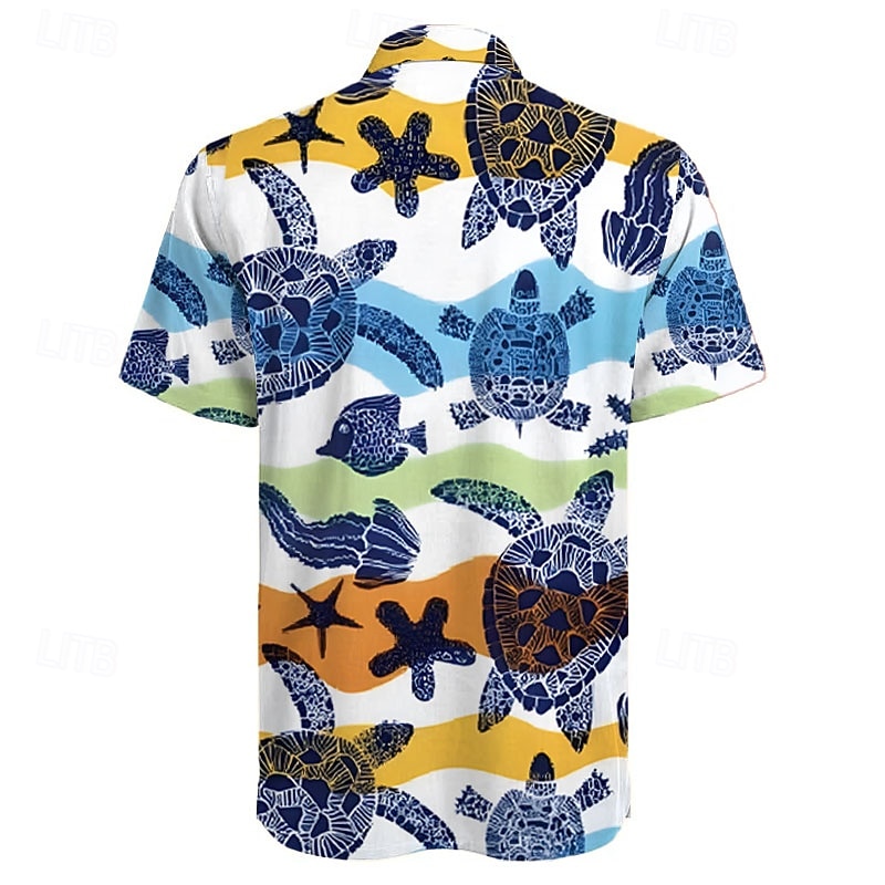 Men's Turtle Summer Hawaiian Shirt Aloha Shirt Short Sleeve Hawaiian Resort Vacation Causal Casual Summer Spring Turndown Button Up Blue2