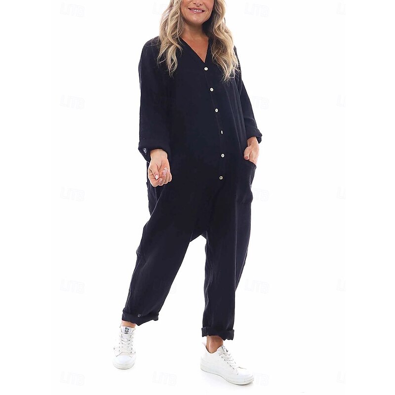 Women's Normal Jumpsuit Fashion Streetwear Full Length Solid Color Patchwork Quick Dry Breathability Micro-elastic Black Blue Gray Spring &  Fall Regular Fit4