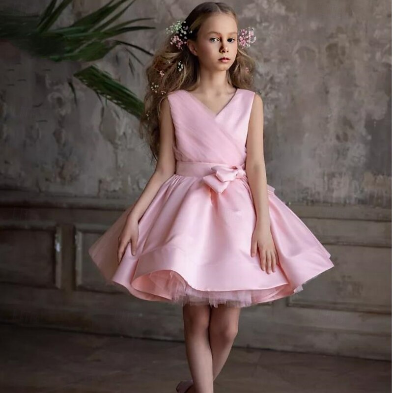 Kids Girls' Party Dress Solid Color Sleeveless Performance Mesh Princess Sweet Mesh Mid-Calf Sheath Dress Tulle Dress Summer Spring Fall kids Yellow Pink Sky Blue2