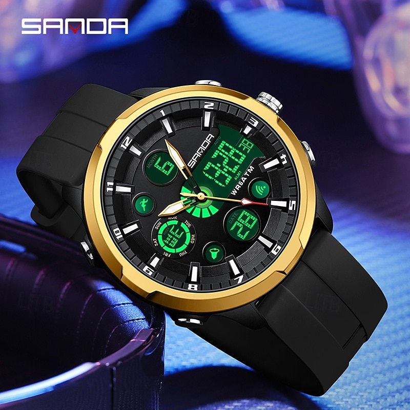SANDA Men Digital Watch Outdoor Sports Fashion Casual Luminous Stopwatch Alarm Clock Calendar Silicone Gel Watch